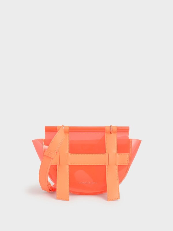 Neon Orange Small Caged See-Through Effect Crossbody Bag | CHARLES &amp; KEITH