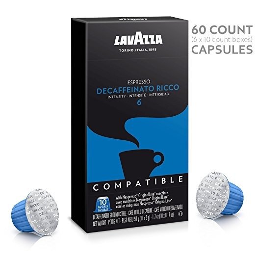 Nespresso Compatible Capsules, Decaffeinato Ricco Espresso Dark Roast Coffee (Pack of 60)