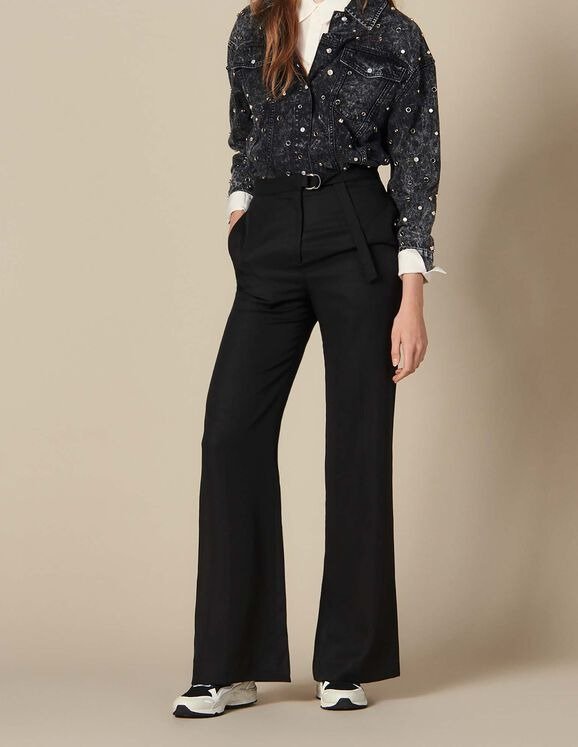 High-waisted wide-leg trousers