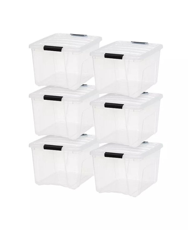6 Pack 40qt Clear View Plastic Storage Bin with Lid and Secure Latching Buckles