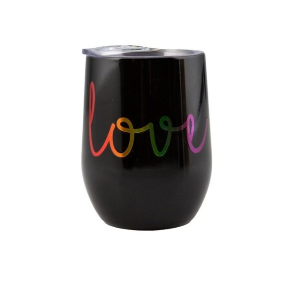 2 Pack of 12 oz Black Wine Tumblers with Metallic "Love" Decal