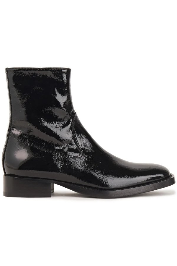 Crinkled patent-leather ankle boots