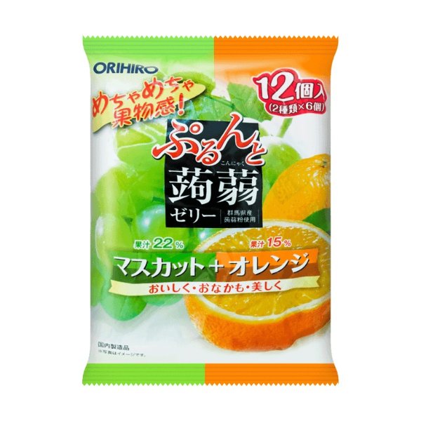 ORIHIRO 低卡高纤蒟蒻 绿果冻 绿葡萄+橘子口味 20g*12