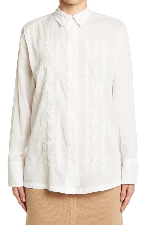 Embroidered Button Front Shirt