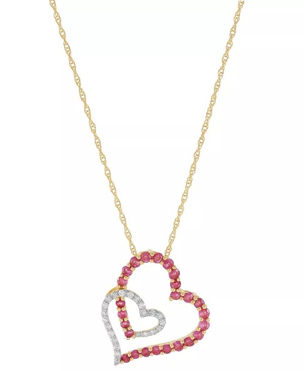 Ruby (5/8 ct. tw.) & Diamond (1/10 ct.tw.) Double Heart 18" Pendant Necklace in 14k Gold