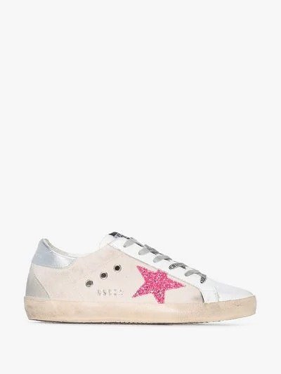 White and pink Superstar canvas sneakers