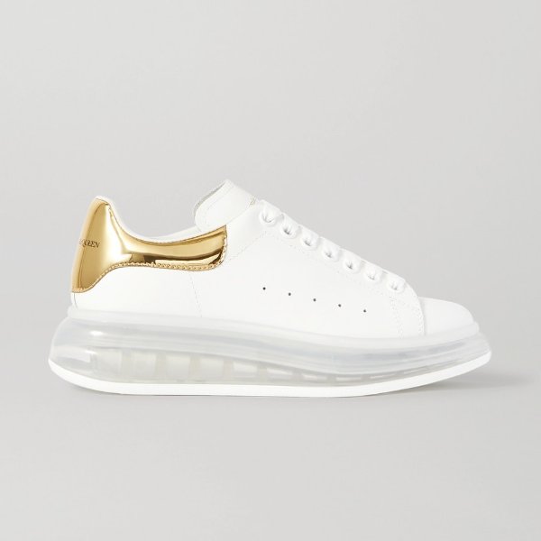 Metallic-trimmed leather exaggerated-sole sneakers