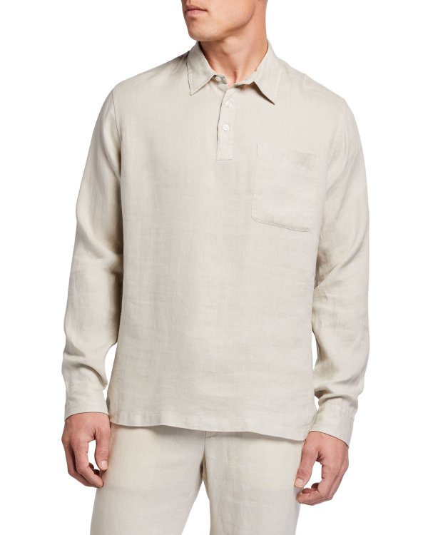 Men's Linen Long-Sleeve Polo Shirt