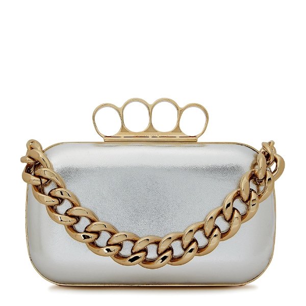 Four Ring silver leather clutch