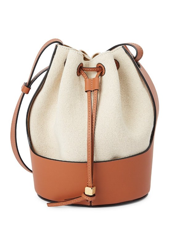 Small Balloon Leather-Trimmed Canvas Bucket Bag