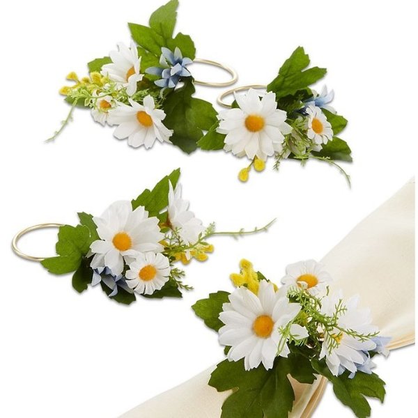 Artificial Daisy Napkin Rings, Set of 4, Created for Macy's