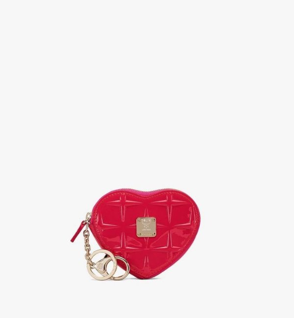 Heart Coin Pouch Charm in Diamond Patent Leather