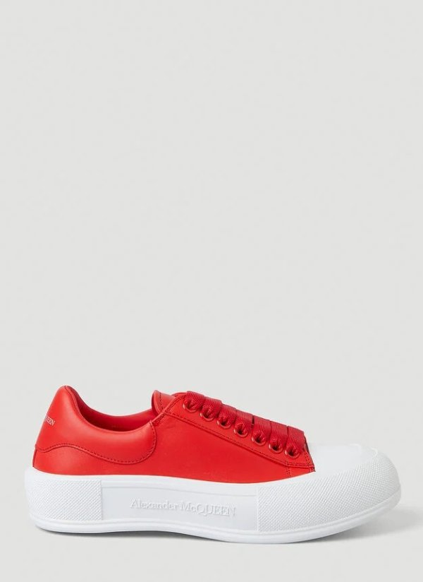 Low-Top Leather Sneakers in Red