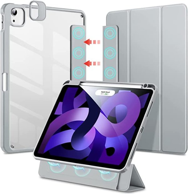 Hybrid Case Compatible with iPad Air 5 Case (2022)/iPad Air 4 Case (2020)/iPad Pro 11 (3rd Gen), Pencil Holder, Detachable Magnetic Cover, Auto Sleep/Wake, Rebound Series, iPad Air 5/4 Case, Gray