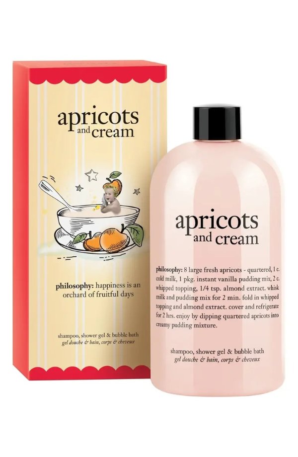 'apricots & cream' shampoo, shower gel & bubble bath