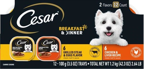 CESAR Classic Loaf in Sauce Breakfast & Dinner Mealtime Variety Pack Adult Wet Dog Food Trays, 3.5-oz, case of 12 - Chewy.com