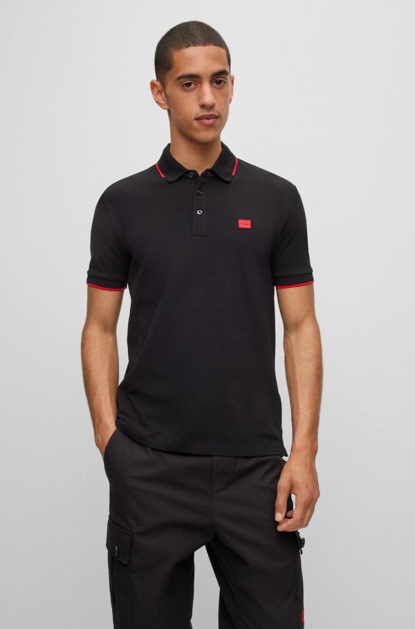 Cotton-pique slim-fit polo shirt with logo label