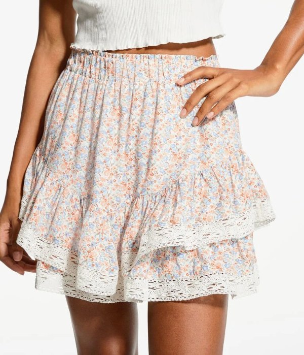 Floral High-Waisted Flippy Lace-Trim Skirt