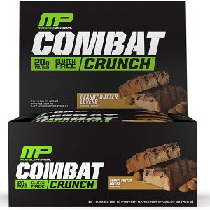 MusclePharm Combat Crunch Protein Bar, 20g Protein, Peanut Butter Lovers Bars, 12 Count