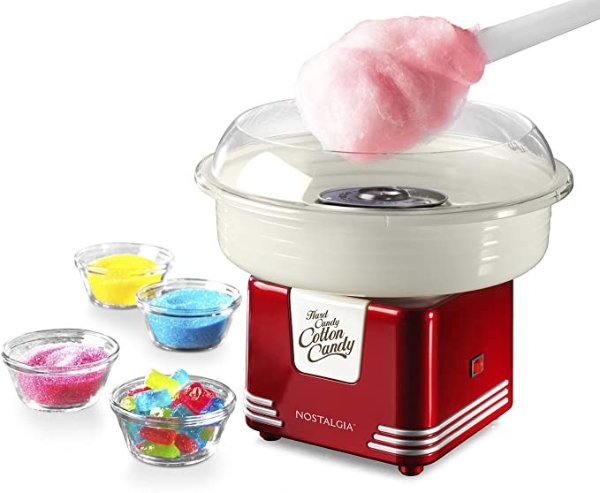 Nostalgia PCM45RR Retro Hard and Sugar Free Countertop Original Cotton Candy Maker, Includes 2 Reusable Cones And Scoop – Red