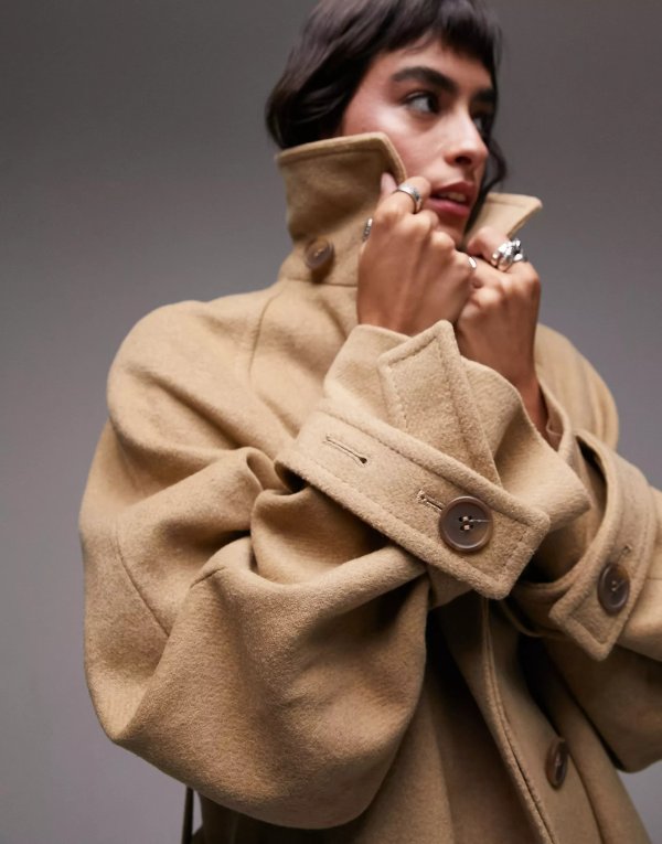 long-lined belted brushed trench coat in honey