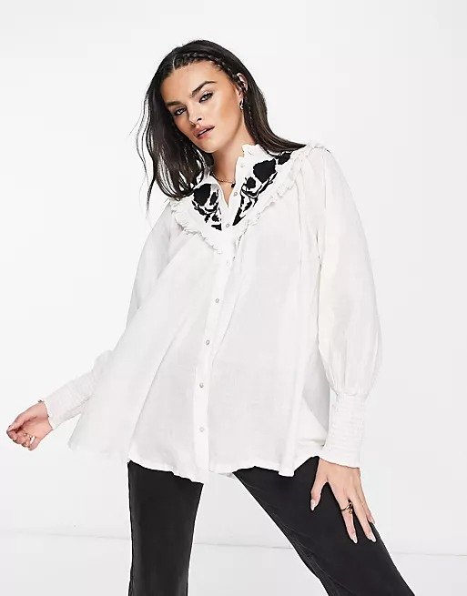 Rose Vines embreoidered blouse in ivory