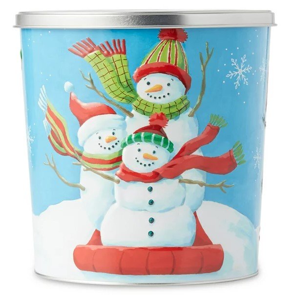 Great Value Sledding Snowmen Popcorn Tin 18 oz