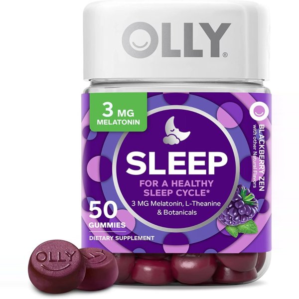 Sleep Gummy, Occasional Sleep Support, 3 mg Melatonin, L-Theanine, Chamomile, Lemon Balm, Sleep Aid, Blackberry, 50 Count