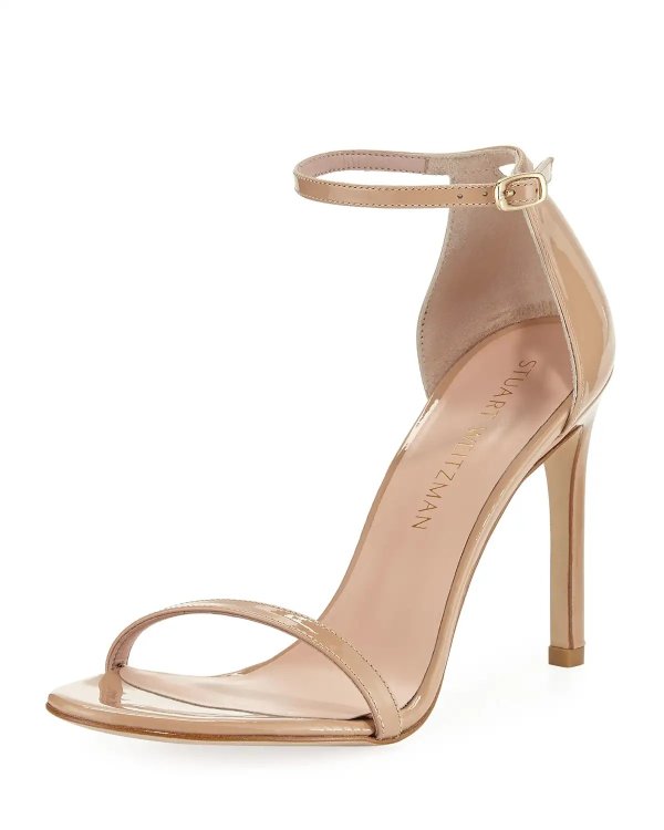 Nudistsong Patent Ankle-Wrap Sandals