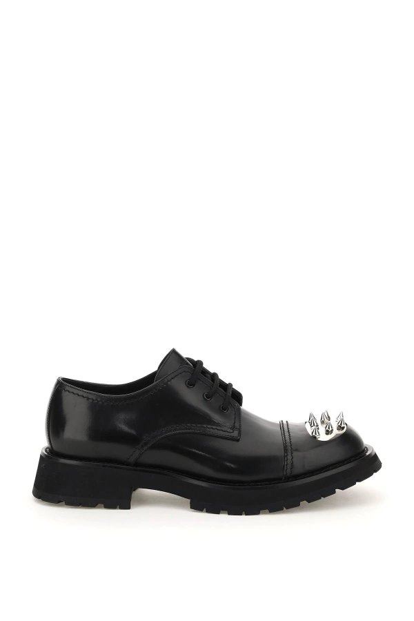 leather lace-up shoes with studded toe-cap