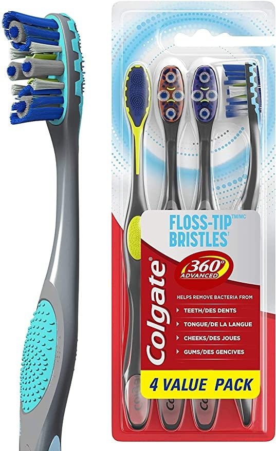 360° Total Advanced Floss-Tip Bristles Toothbrushes for a Deep Clean, Soft - 4 Count