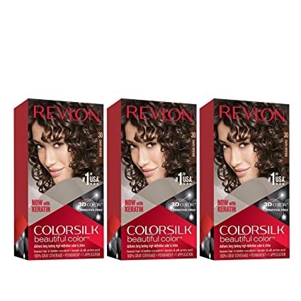 Colorsilk Beautiful Color Permanent Hair Color with 3D Gel Technology & Keratin, 100% Gray Coverage Hair Dye, 30 Dark Brown, 4.4 oz (Pack of 3)