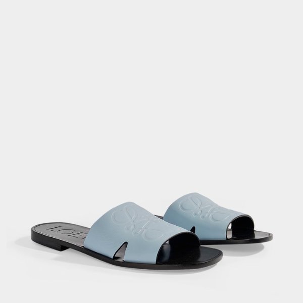 Logo Anagram Mules in Baby Blue Leather