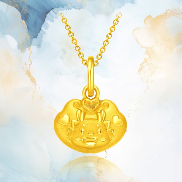 999 Pure 24K Gold Year of Dragon RUYI Lock Pendant