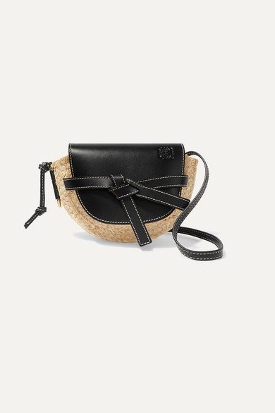 Gate mini leather and raffia shoulder bag
