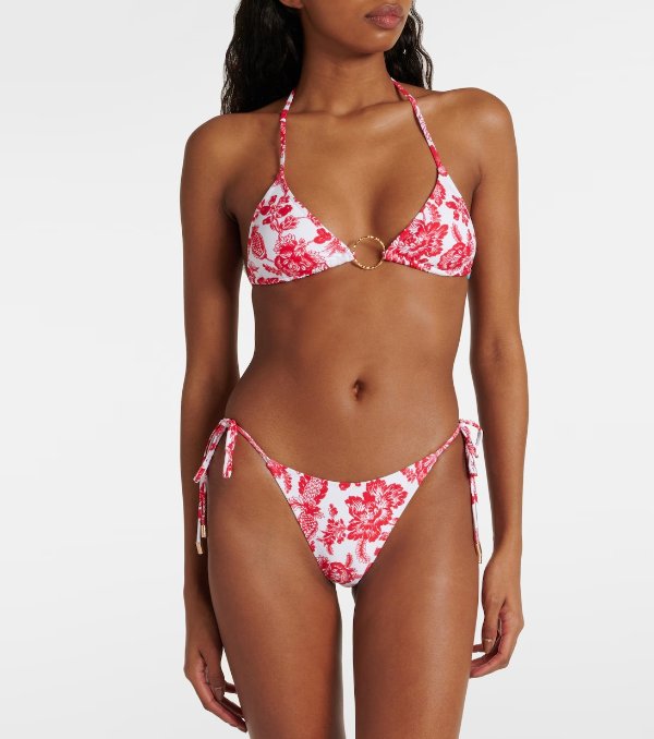 Miami ring-detail floral bikini top