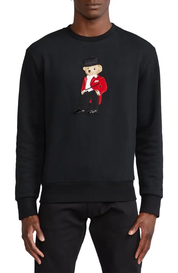 Men's Embroidered Bear Cotton Blend Sweatshirt