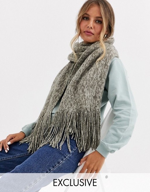 Exclusive gray marl scarf with tassels | ASOS