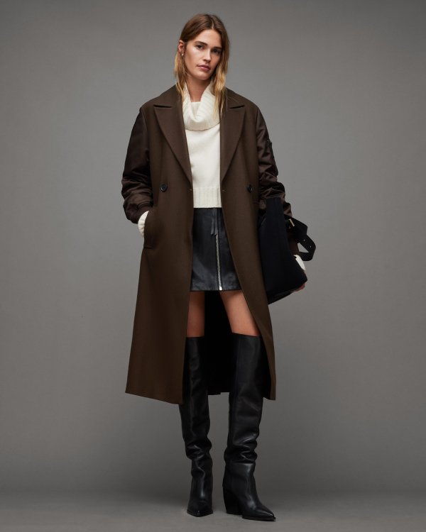 Paulah Wool Cashmere Blend Coat Chocolate Brown | ALLSAINTS US