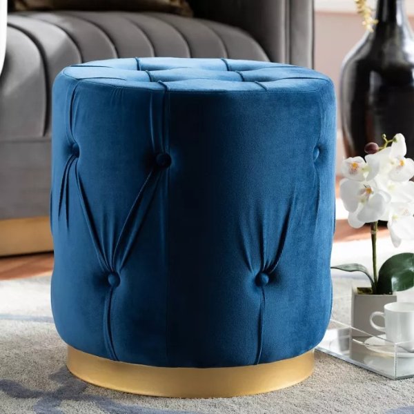 Gaia Velvet Upholstered Button Tufted Ottoman - Baxton Studio
