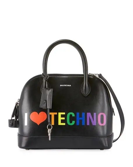 Ville "I Love Techno" Leather Top Handle Bag