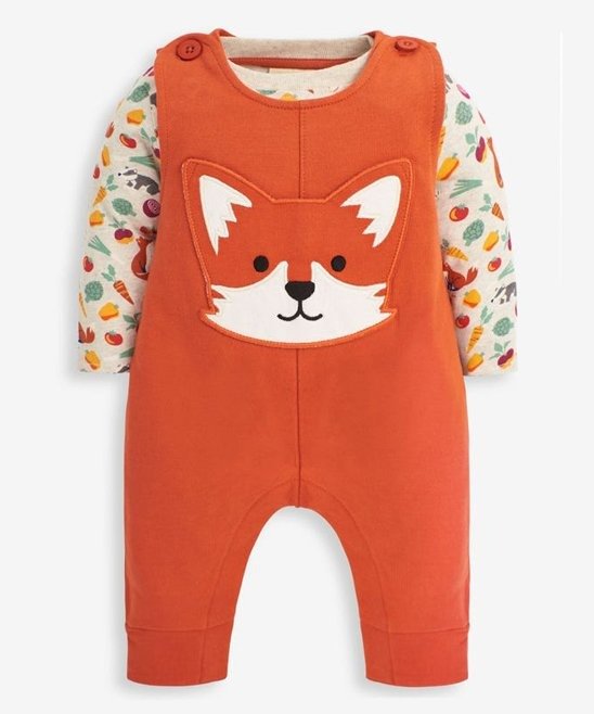 Rust Fox Overalls & Ivory Fox-Print Long-Sleeve Top - Newborn & Infant