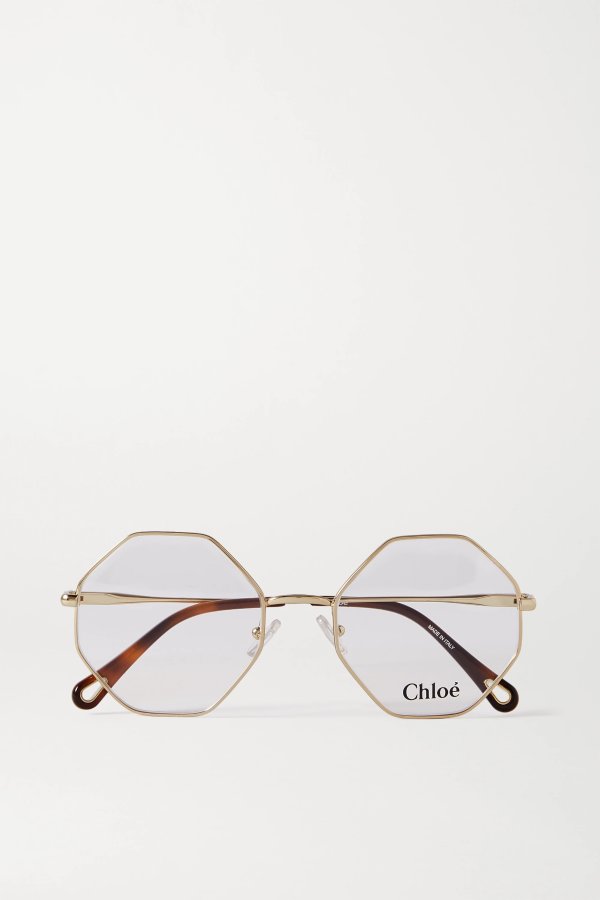 Octagon-frame gold-tone optical glasses
