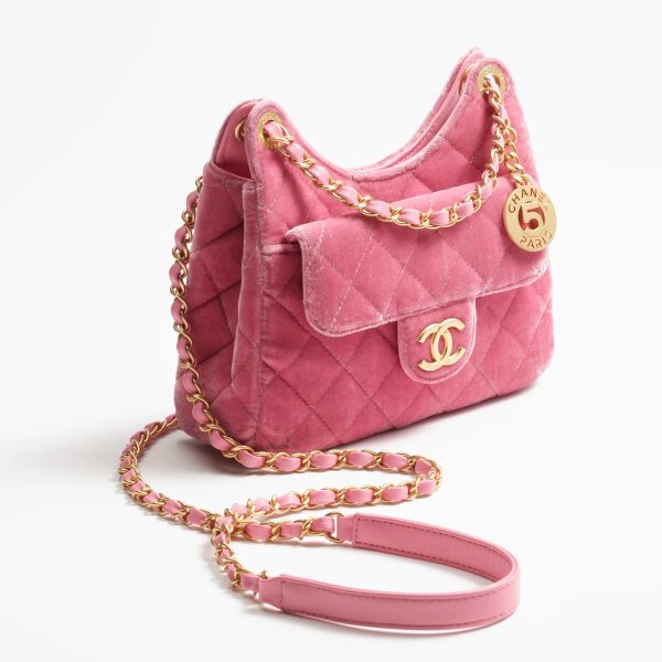 Chanel, Inc. Chanel Small hobo bag, Velvet & gold-tone metal, pink