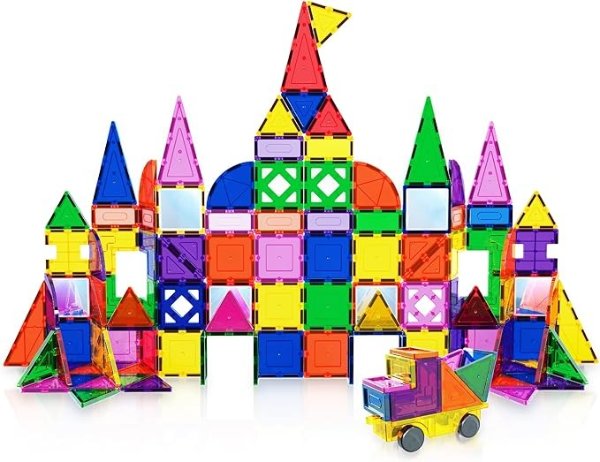 152PC Magnetic Tiles Building Block Toy Building Block Magnets Construction Sensory Toys Gifts Set for STEM Educational Playset Kid Brain Development Stacking Blocks with Mirror PT152