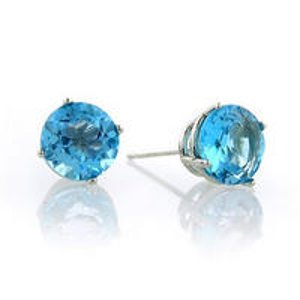 3.00 Carat tw Round Blue Topaz Stud Earrings in Sterling Silver