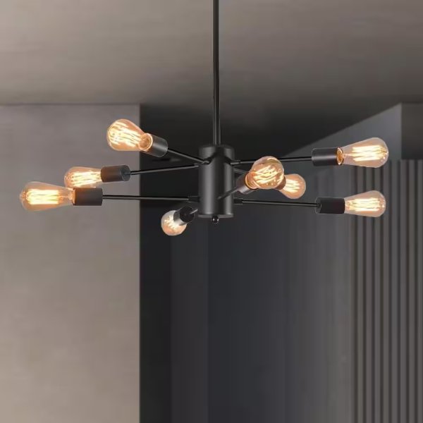 8-Light Black Modern Sputnik Chandelier Hanging Pendant Light Fixture for Dining Room Bedroom Living Room Kitchen Foyer