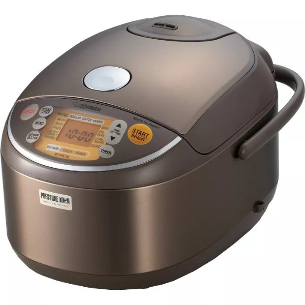 Induction Heating Pressure Rice Cooker & Warmer - Stainless Steel/Brown, 10 cup