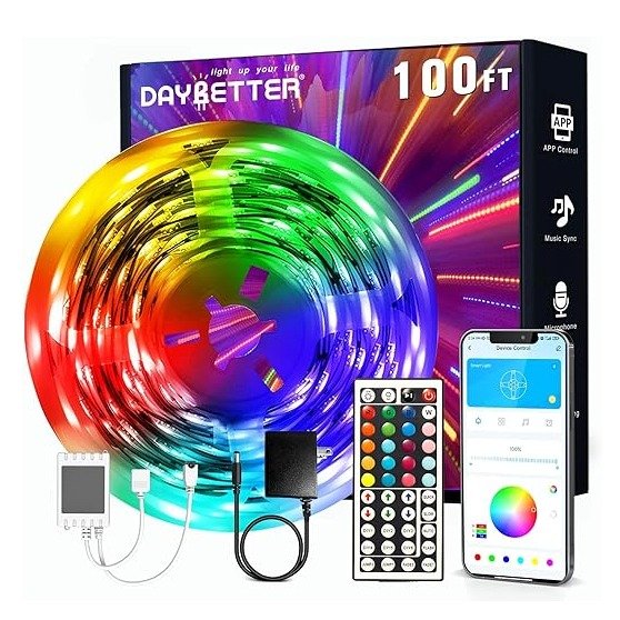LED Strip Lights 100ft, Smart Light with App Remote Control, RGB LED Lights for Bedroom, Music Sync Color Changing Lights for Room Home Decor Party Festival(1 Roll)