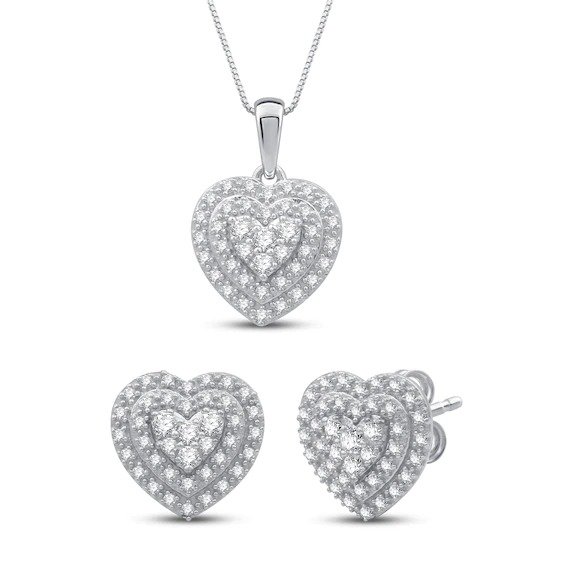 Diamond Necklace/Earrings Boxed Set 1/3 ct tw Round-cut Sterling Silver 18&quot;|Kay